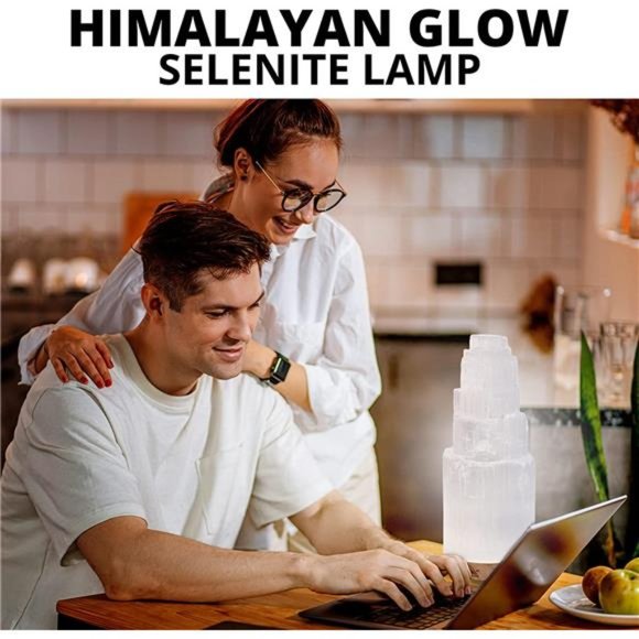 Selenite Crystal Lamp 20cm, Hand Curved Morocco |Skyscraper| Crystals - Picture 3 of 6